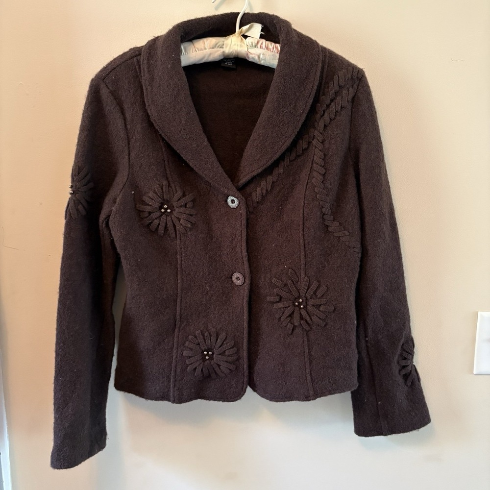 90s Vtg 100% Wool Flower Brown Cardigan Clothes by Revue